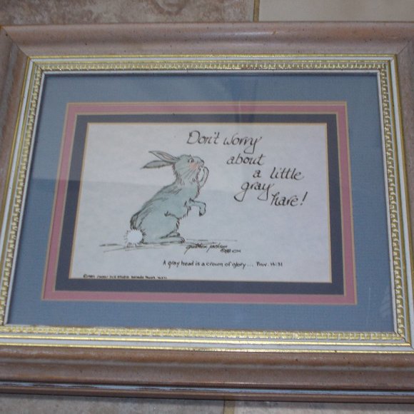 Unique "Don't worry about a little gray hare"! print matted & framed 11"x13" - Picture 1 of 3
